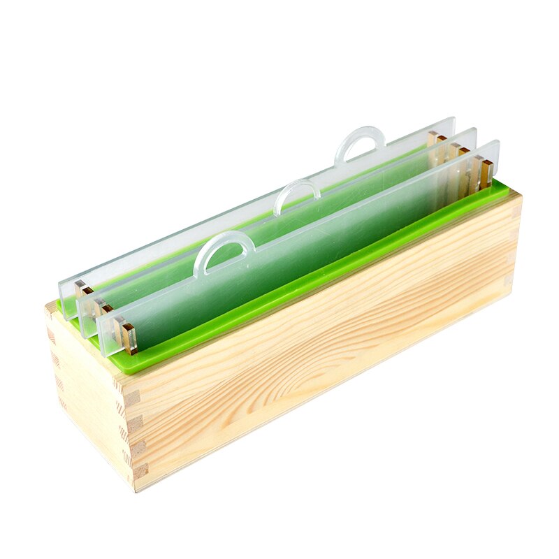 Rendering Silicone Soap Mold with Wooden Box Loaf Silicone Liner and Transparent Vertical Acrylic Soap Making Supplies