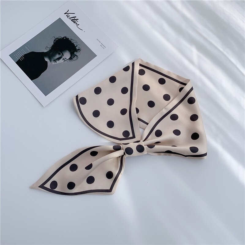 8 Kleuren Selecteren Vrouwen Effen Kleur Haar Sjaal Mode Haar Banden Gestreepte Sjaals Lady Decoratie Zijde Hoofddeksels Banden: Dot-Beige