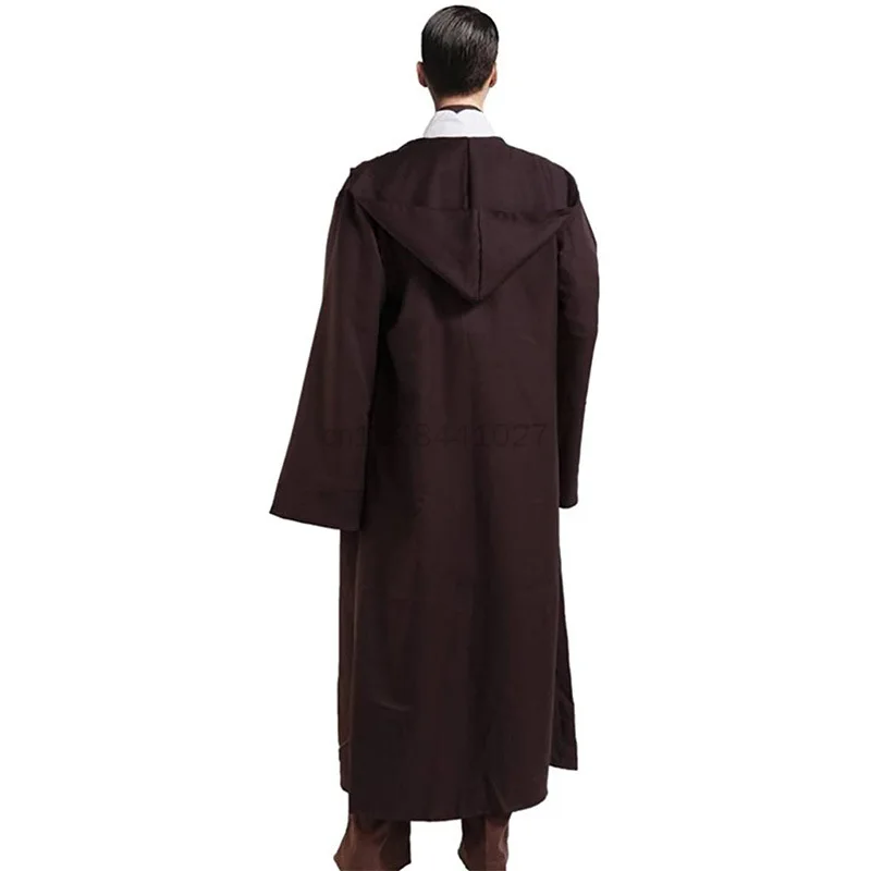 Medeltida män tunika huva mantel mantel riddare cosplay kostym trollkarl vampyrmantel mantel munk fantasi halloween