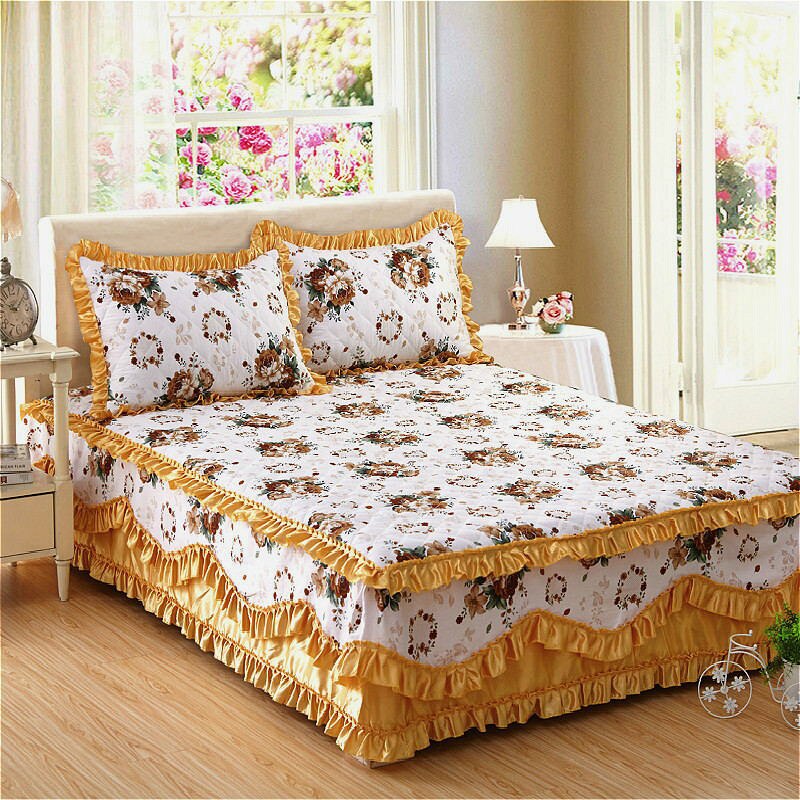 Luksus pastoral sengetæppe europæisk stil sengetæppe polyester bomuld seng nederdele blomster farverige sengeforinger 150 x 200cm queen size