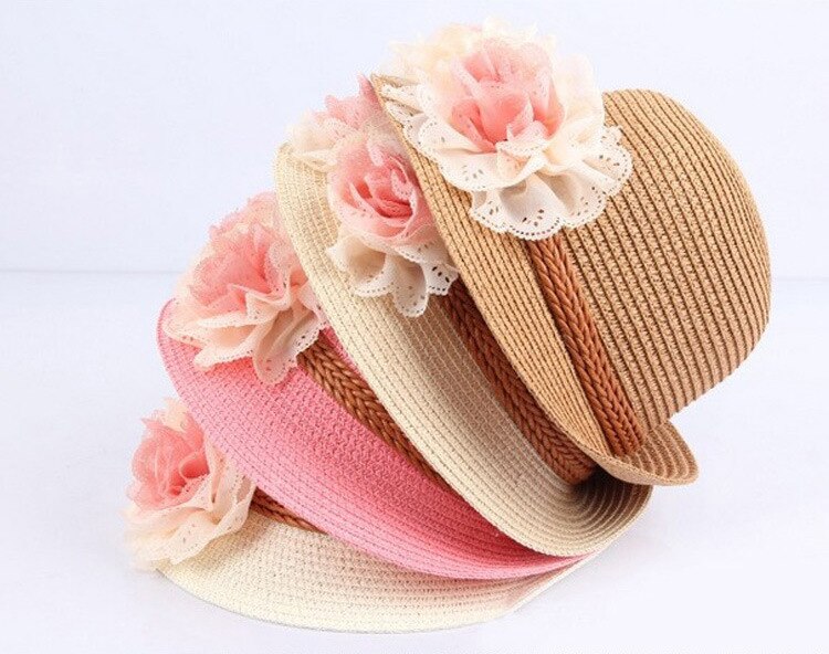 Kid Girl Princess Sun Hat Flower Beach Caps Children Straw Wide Brim Floppy Cap Flower Children's Sun Hat