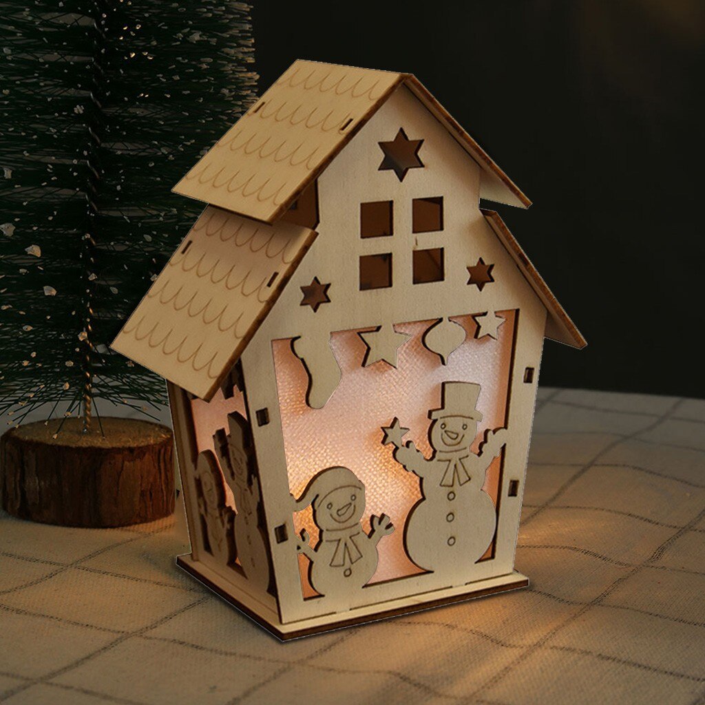 Christmas Luminous Cabin Christmas Wooden House Glittery LED Light Home Decoration Night Lamp Pendant Led Candles Prop Led: K