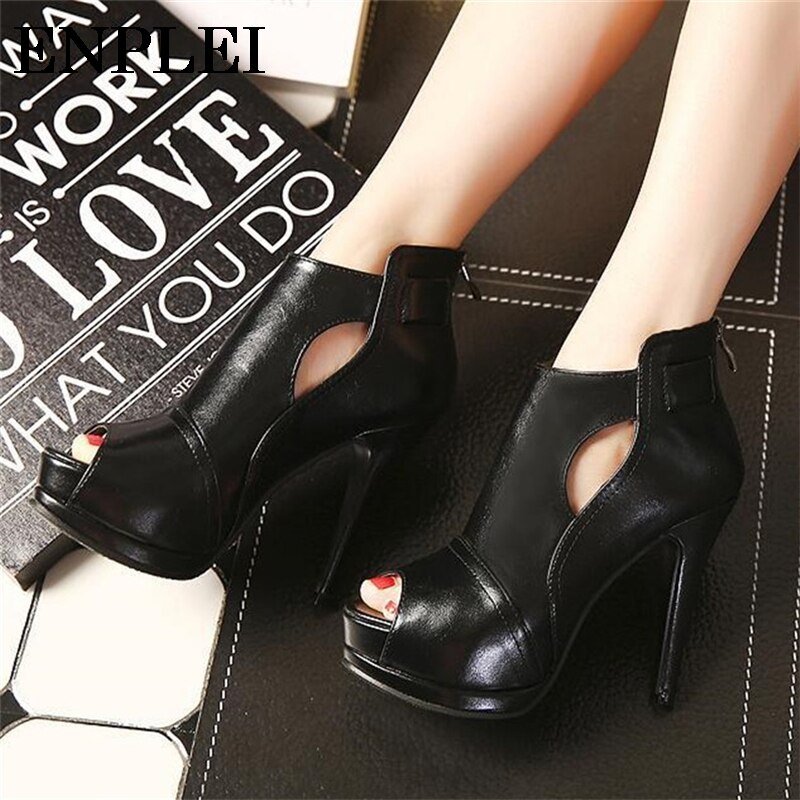 Enplei Women Pumps Breathable Hollow Out Square Heel Boots Wedding Shoes Spring Fall Office Sandals Platform Heels Party 34-42
