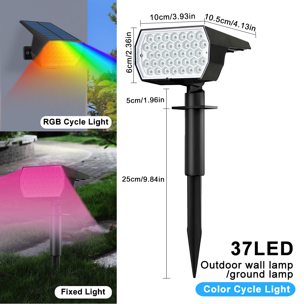 Solar Color Changing Spot Lights Outdoor RGB Solar Powered Waterproof Landscape Spotlight Wall Lamp Garden Driveway Lawn Patio: Orange / 11-15W