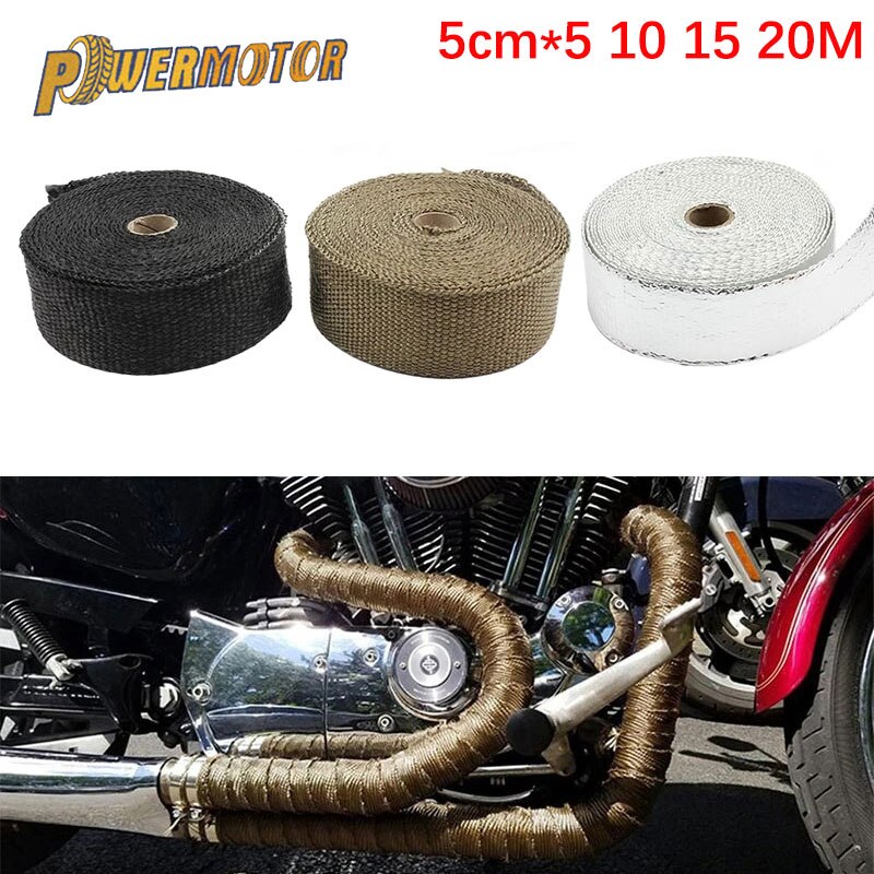 Exhaust Heat Wrap Thermal Tape Fiberglass Heat Wrap Manifold Insulation Roll Resistant with Stainless Ties 5cm*5M/10M/15M/20M