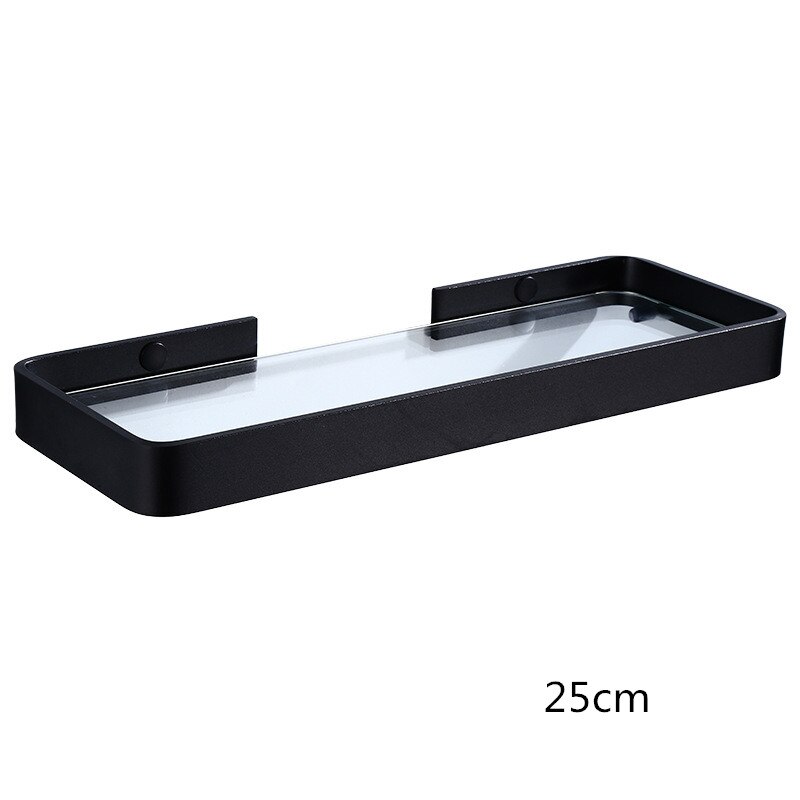 25CM 35CM 45CM Black Aluminum Glass Shelf,Square bathroom glass shelves,Shower room Rack,Cosmetic Shelf: 25cm transparant gls