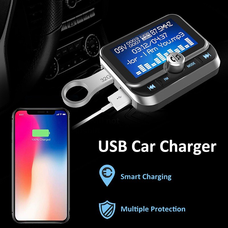 Transmetteur FM de voiture créative avec télécommande 1.8 "LCD Bluetooth lecteur MP3 double USB chargeur de voiture modulateur FM mains libres