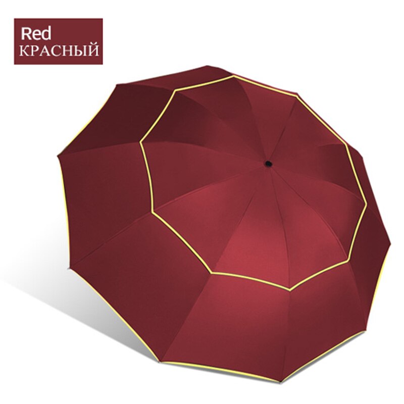 Double Layer Umbrella Women Rain Sunny Windproof Entertainment Casual 130cm 3Fold Men Outdoor Strong Umbrellas Paraguas: Red
