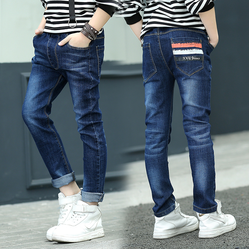 Pantalon en Jean noir pour enfant et adolescent, pantalon en Denim, pleine longueur, collection printemps-automne