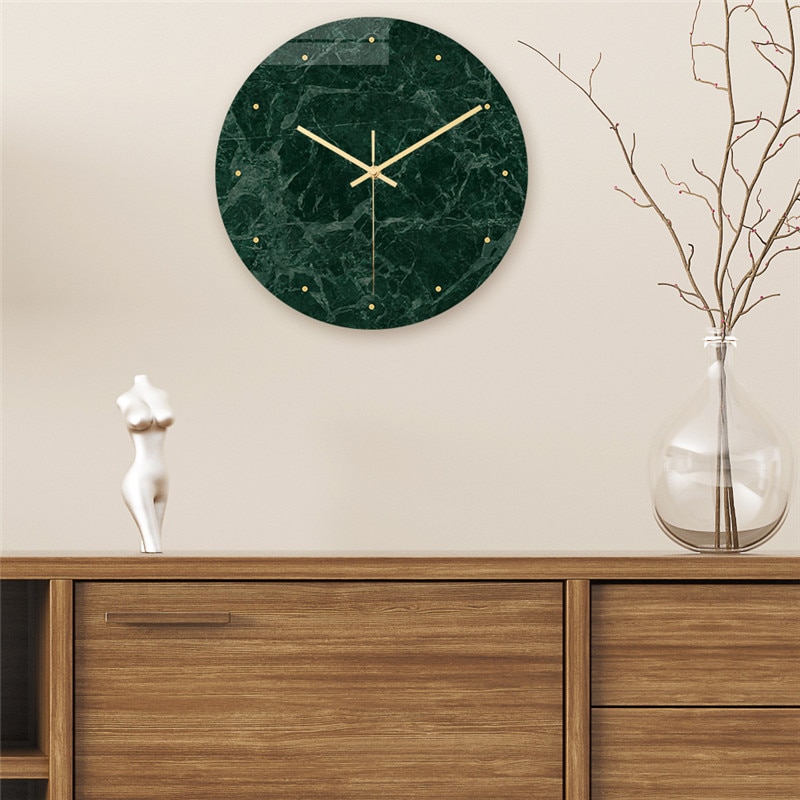 Grün Marmor Wanduhr Einfache Dekorative Kreative nordisch Moderne Marmor Uhren Zauberstab Uhr für Wohnzimmer Küche Büro Schlafzimmer