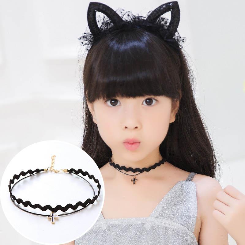 1PC Hübsche Mädchen Schwarz Multi Schicht Spitze Halskette Kinder Exquisite Gothic Stretch Choker Schmuck Kinder Halskette: 16