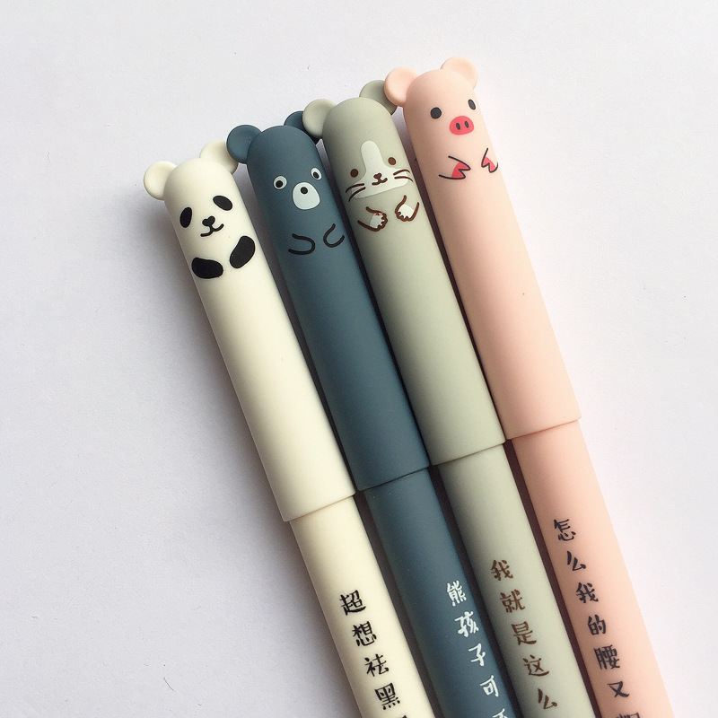 4 Pcs/set Kawaii Pig Bear Cat Mouse Erasable Gel Pen School Office Supplies Stationery 0.35mm Blue Black Ink