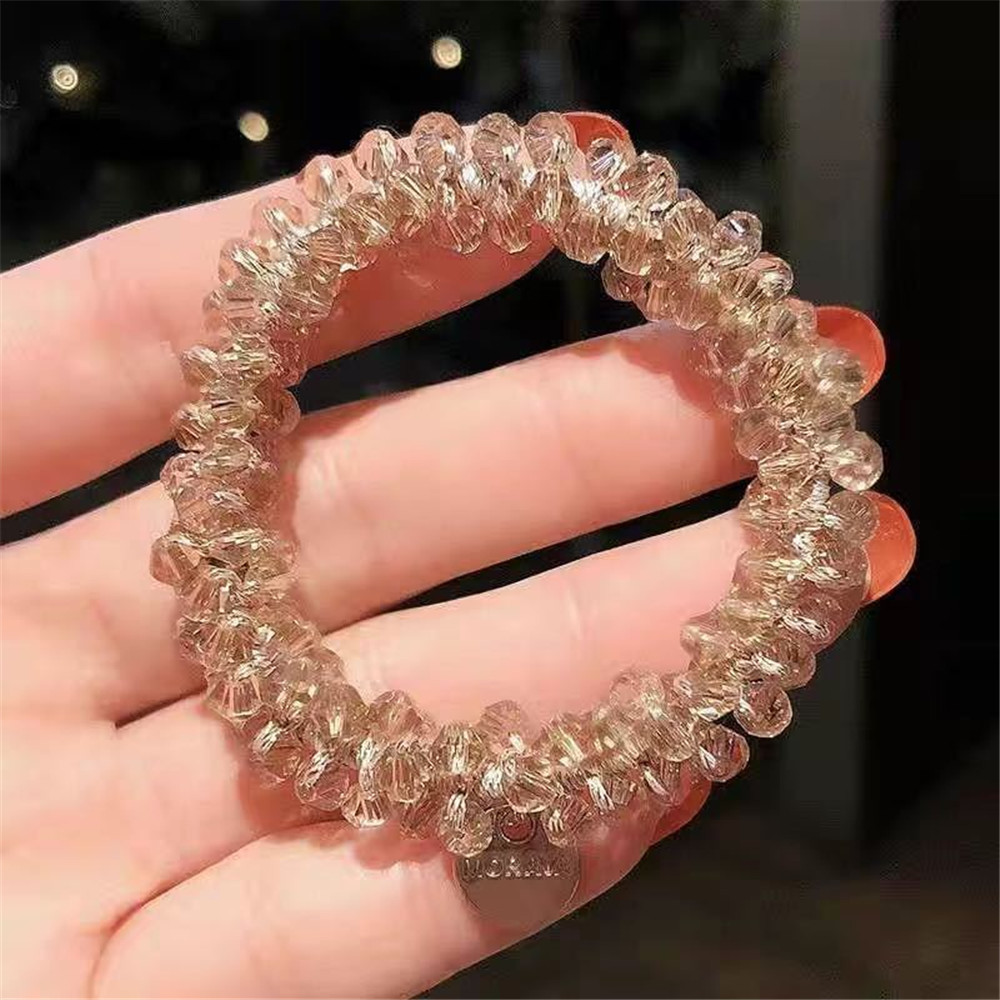 1 unidad de lazos para el cabello con perlas de cristal para mujer, coleteros elásticos hechos a mano con cuentas, accesorios para el cabello con cuerda para niña: Rosa