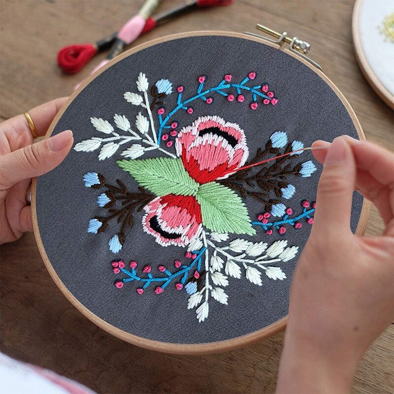 2 Pack Embroidery Starter Kit, Stamped Embroidery Kit Including Embroidery Cloth With Pattern, Embroidery Hoop