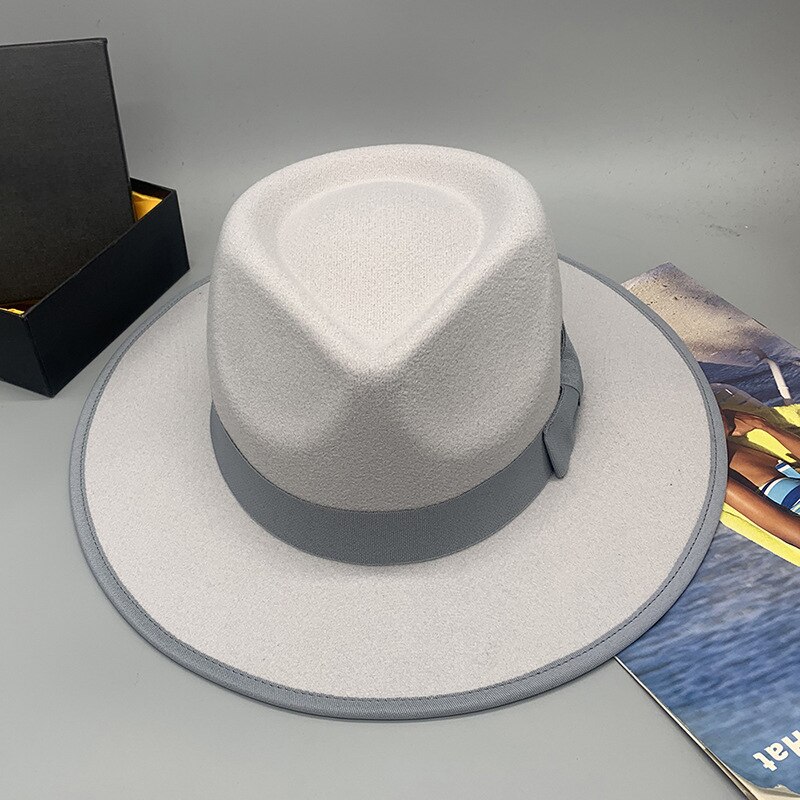 Men Women Retro Adjustable Blue Wool Blend Classical Homburg Hats Feather Band Fedora Caps Trilby Sunhat Jazz Winter Warm LM32: white