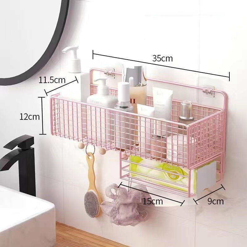 Bathroom Storage Racks Iron Metal Toilet rack washstand free punching wall hanging wall storage rack light luxury basket Gold: 5
