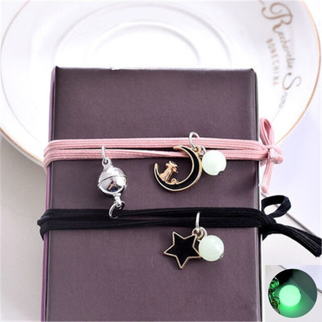 2023 Bracciale luminoso gatto stella luna coppia fascino fatto a mano corda regolabile braccialetto amico abbinato amore infinito gioielli regali: Rosa Color Oro