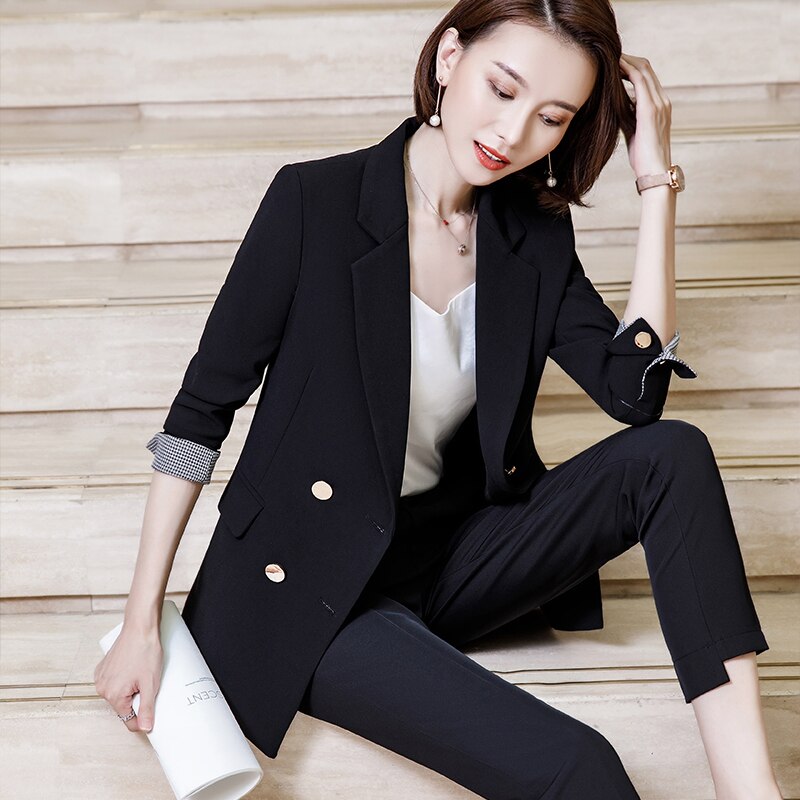 Lenshin Double boutonnage contraste manches Blazer en vrac haute-rue décontracté Style veste bureau dame manteau usure