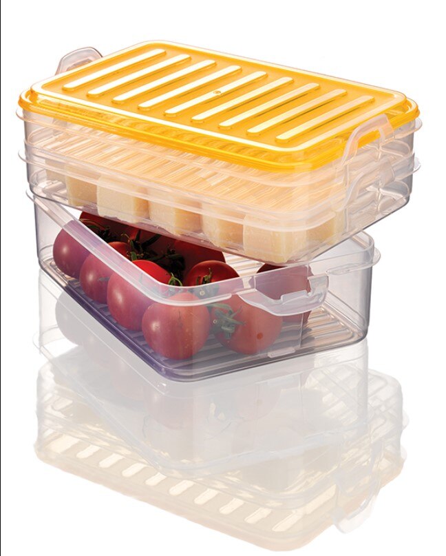 Plastic 3 Layers, 3 Reservoirs, Fruit, Vegetable, Frozen Food, Storage Container, Box Refrigerator Kitchen Organizer, Bpa Free