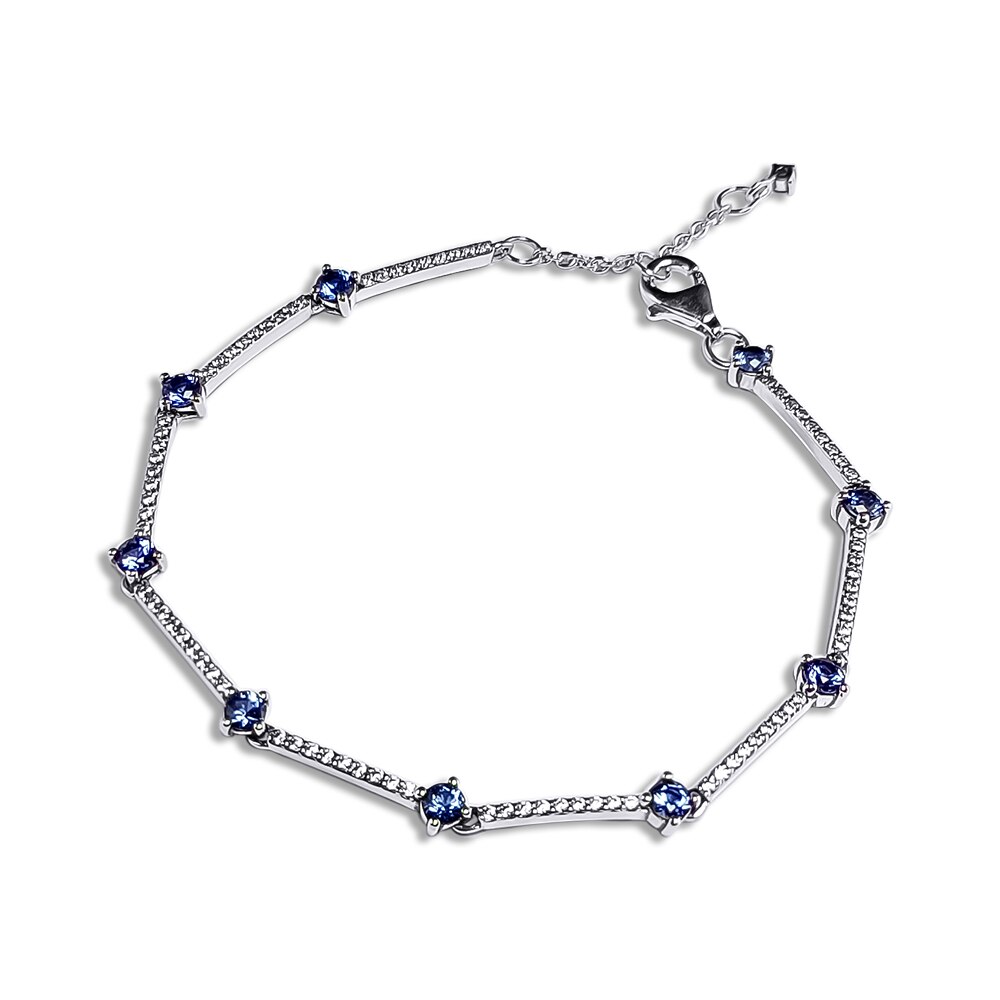 Blue Sparkling Pave Bars Bracelet 925 Sterling Silver Jewelry Bracelets For Woman DIY Winter