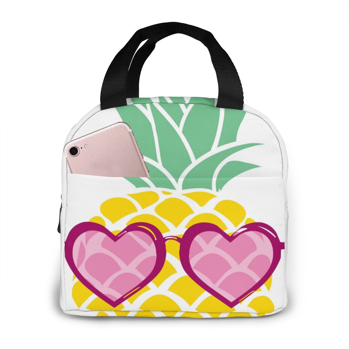 Gold Pineapple Pattern Lunch Bag Portable Insulated Thermal Cooler Bento Lunch Box Tote Picnic Storage Bag Pouch: Black 2