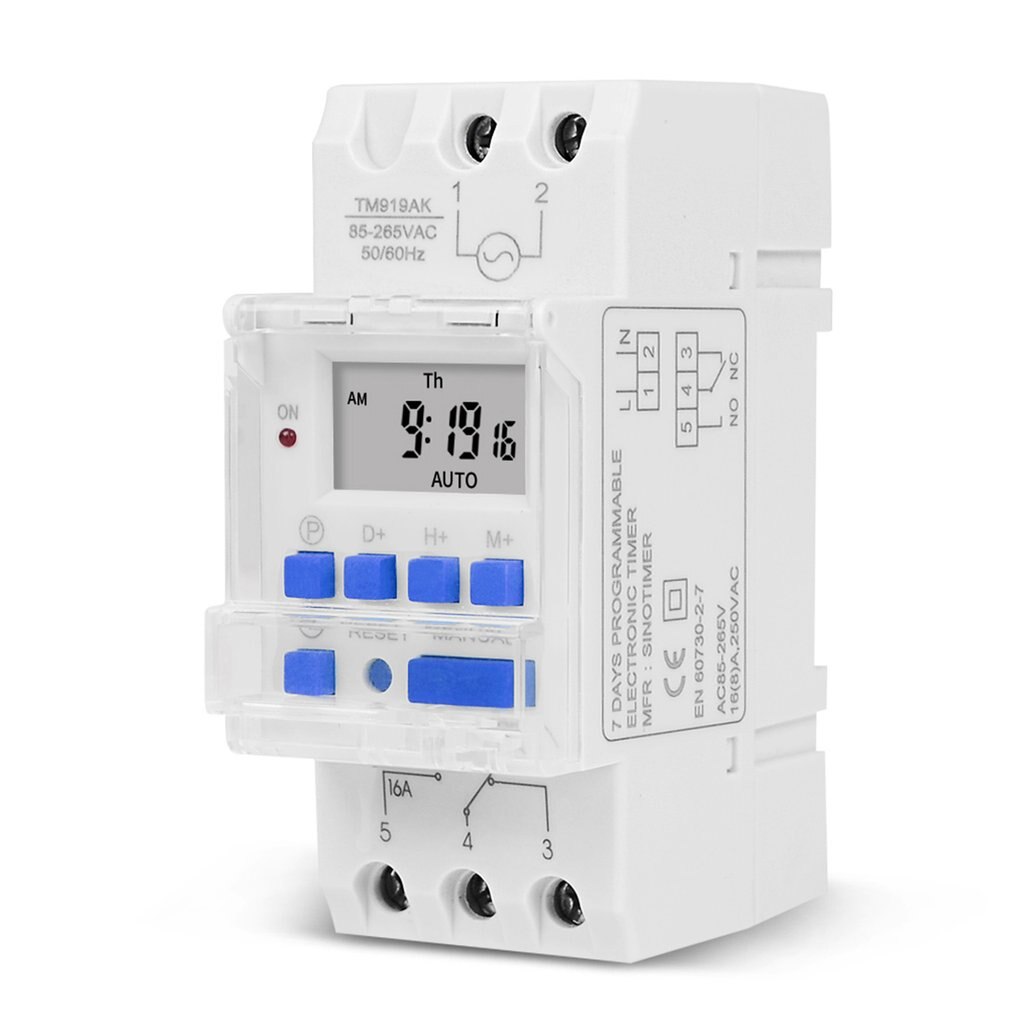 16A DIN RAIL Mount Electronic 7 Days Programmable Digital Industrial Time Switch Relay Timer Control: 265V  AC blue