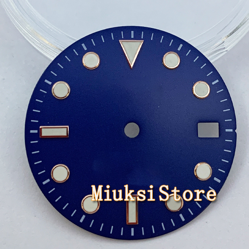 29Mm NH35 Wijzerplaat Steriele Zwart Groen Blauw Roze Horloge Wijzerplaat Met Datum Venster Voor NH35 NH35A Automatische Beweging accessoire Onderdelen: Blue-rosegold edge-N