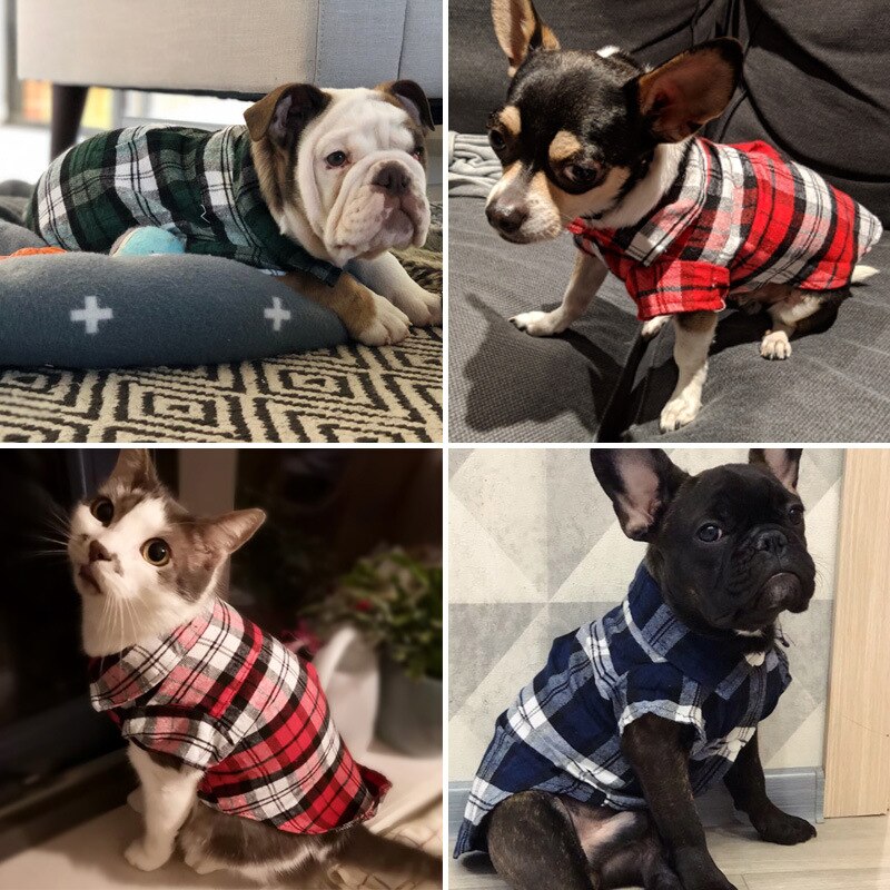 Kæledyrsskjorte sommertrykt hundeskjorte i engelsk stil kortærmet åndbar alsidig hund cool skjorte plaid kæledyrstøj