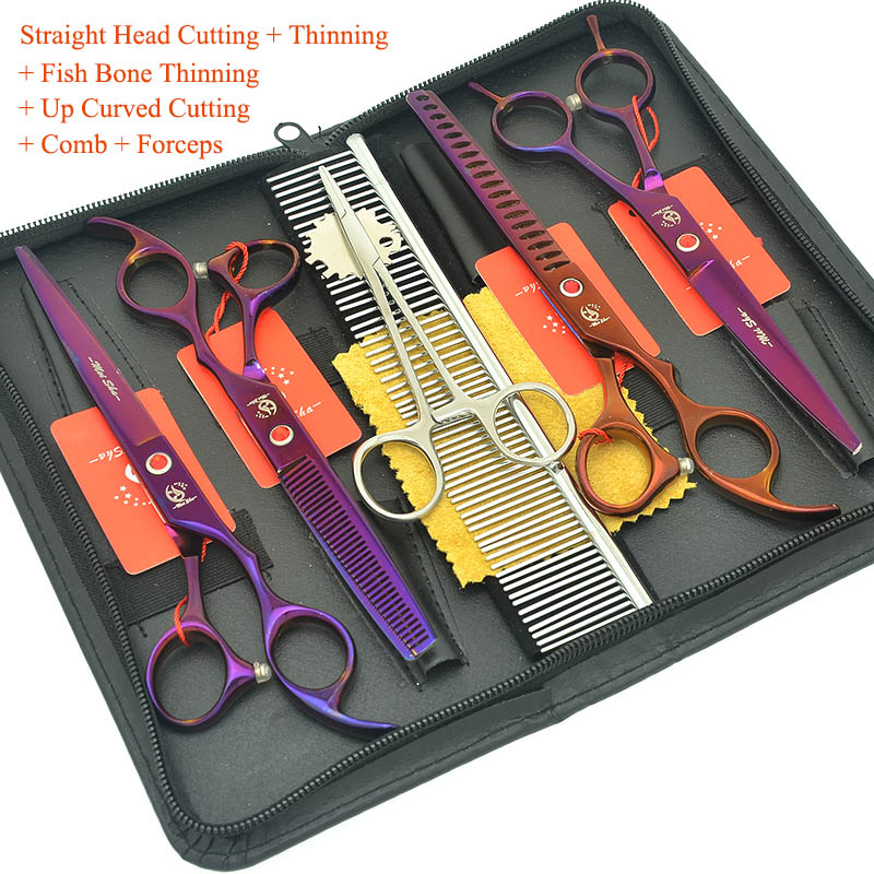 Meisha 7" Pet Grooming Shears Set Animal Straight& Thinning & Curved Scissors with Comb Bag Dog Accessories HB0233: HB0233 with bag