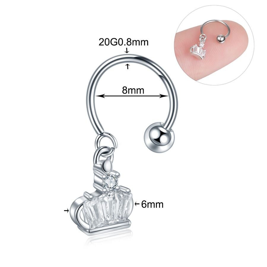 1 PC Staal Dangle CZ Kraakbeen Hoepel Met Messing Crown Hart Hanger Roek Tragus Kwab Helix Lip Oor Piercings sieraden 20G: Style7