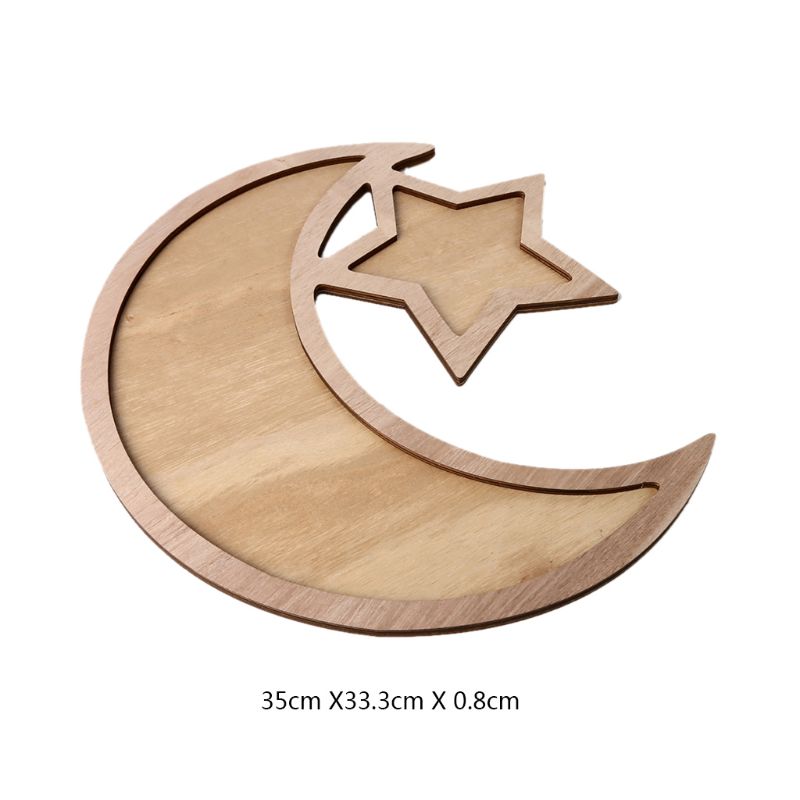 Rustieke Houten Crescent Moon Srar Eid Ramadan Party Voedsel Serveren Servies Dessert Gebak Tray Display Houder Decor Ornament