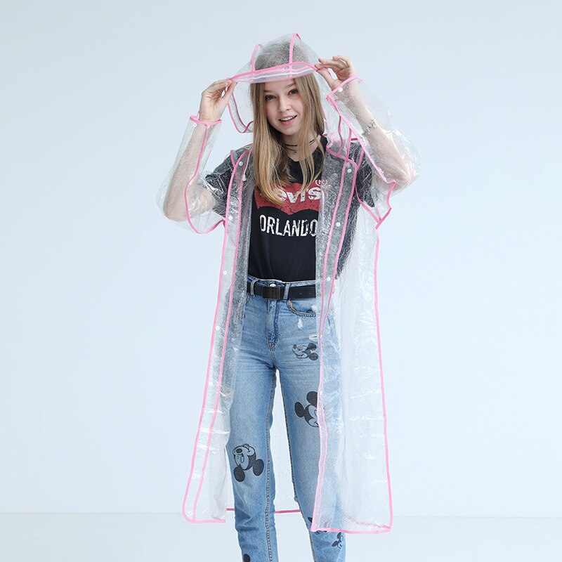 Imperméable Transparent réfléchissant imperméable femmes adulte veste longue coréenne randonnée en plein air imperméable équitation lumière vêtements de pluie: Pink / XXL
