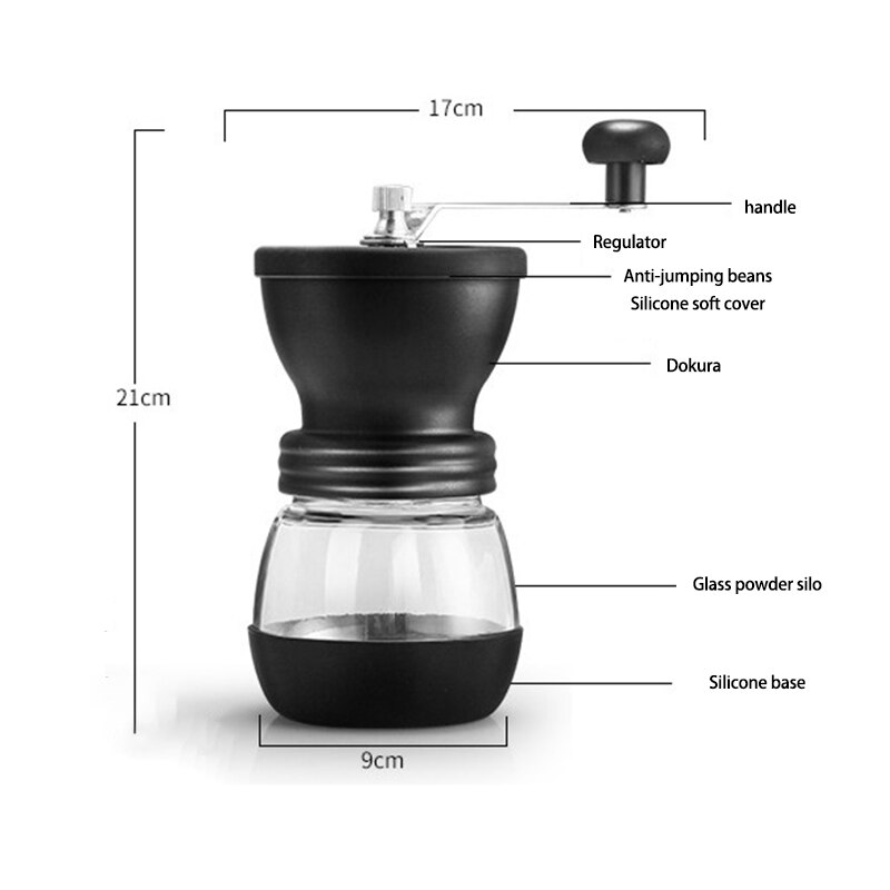 Manual Coffee Grinder - Hand Ground Coffee Beans Taste Best, Infinitely Adjustable Grind, Gl Jar, Stainless Steel