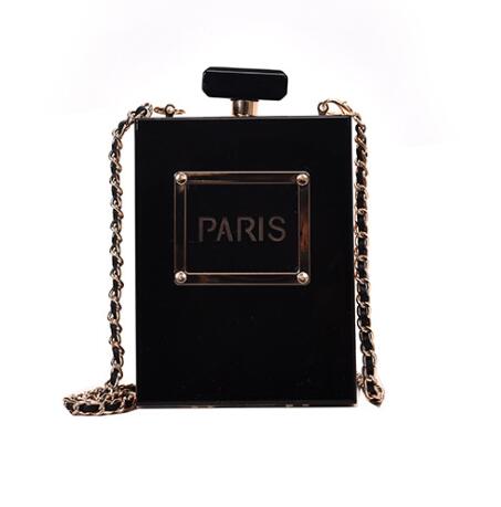 Acrylic Women Casual Black Bottle Handbags Wallet Paris Party Toiletry Wedding Clutch Evening Bags transparent bag women: black