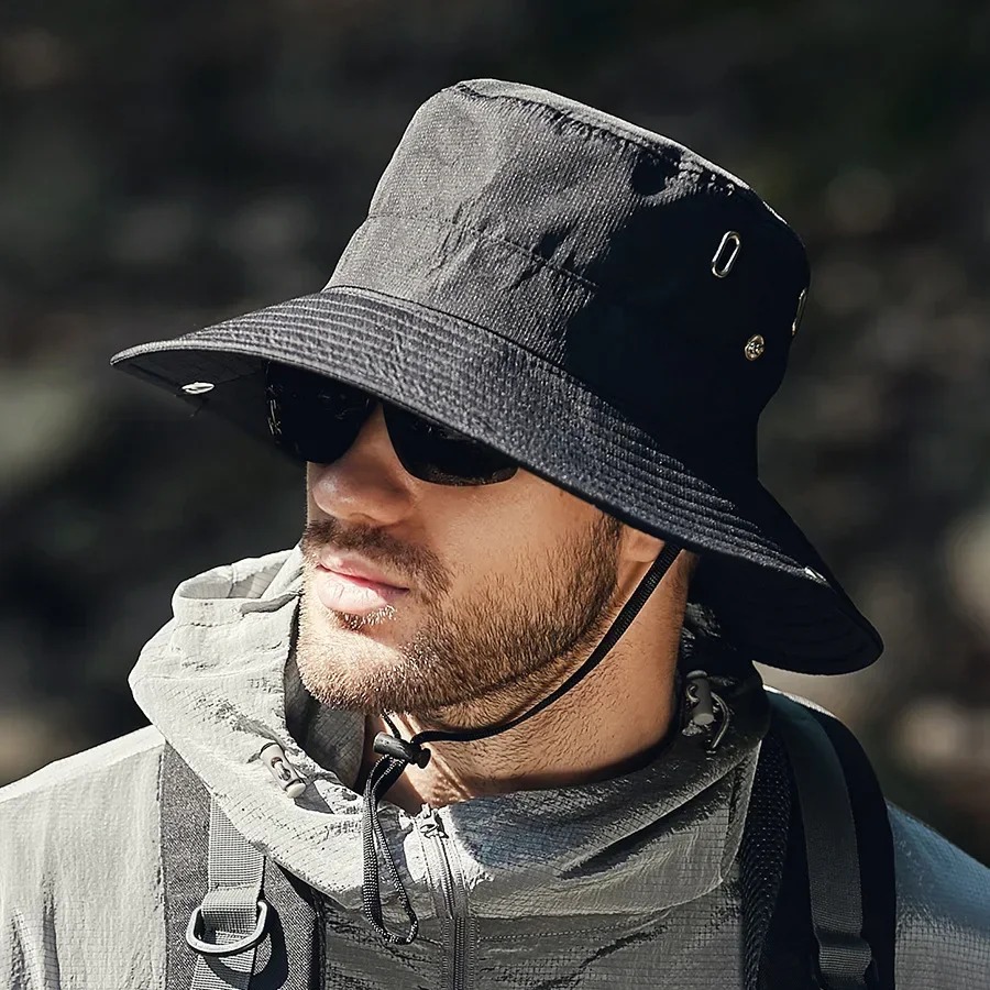 nuovo cappello da sole a tesa larga da uomo - Cappello da pescatore safari con protezione UV impermeabile per pesca, escursionismo, arrampicata, estate all'aperto, oversize