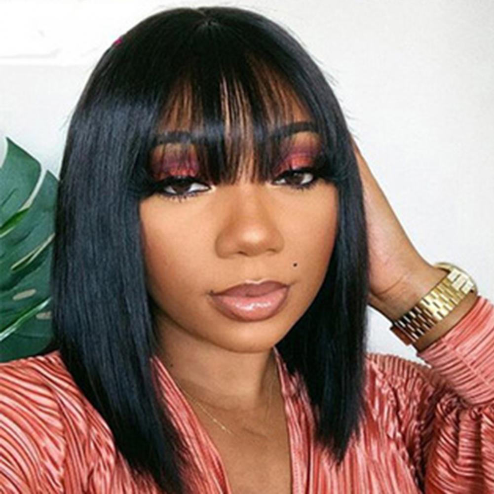 Peluca de pelo corto para mujer, pelo sintético resistente al calor, sedoso, fibra de alta temperatura, recto con flequillo, Bobo, Rubio, negro