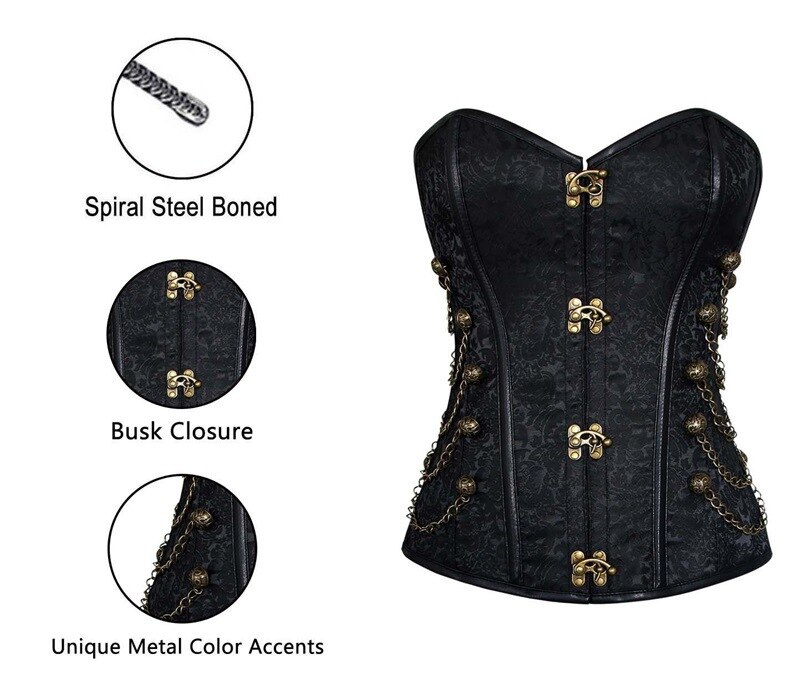 Halloween Clothing Women&#39;s Faux Leather Bustiers Corsets Vintage Steampunk Cool Warrior 12 Steel Boned Brocade With Thong