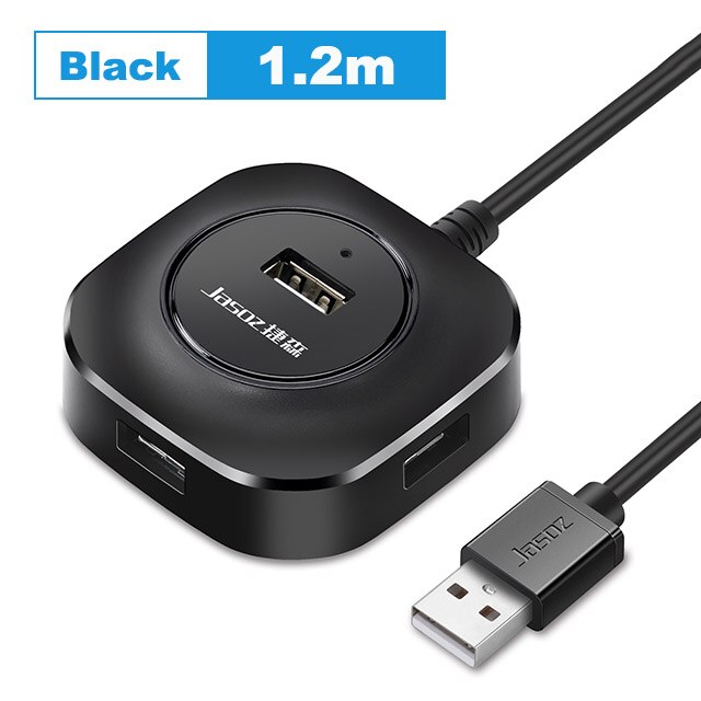 Jasoz USB 2.0 HUB 4-Port Expander Adapter With Micro USB Charge Power Port Multi USB Splitter For Hard Disk PC Mouse Keyboard: Black 1.2m