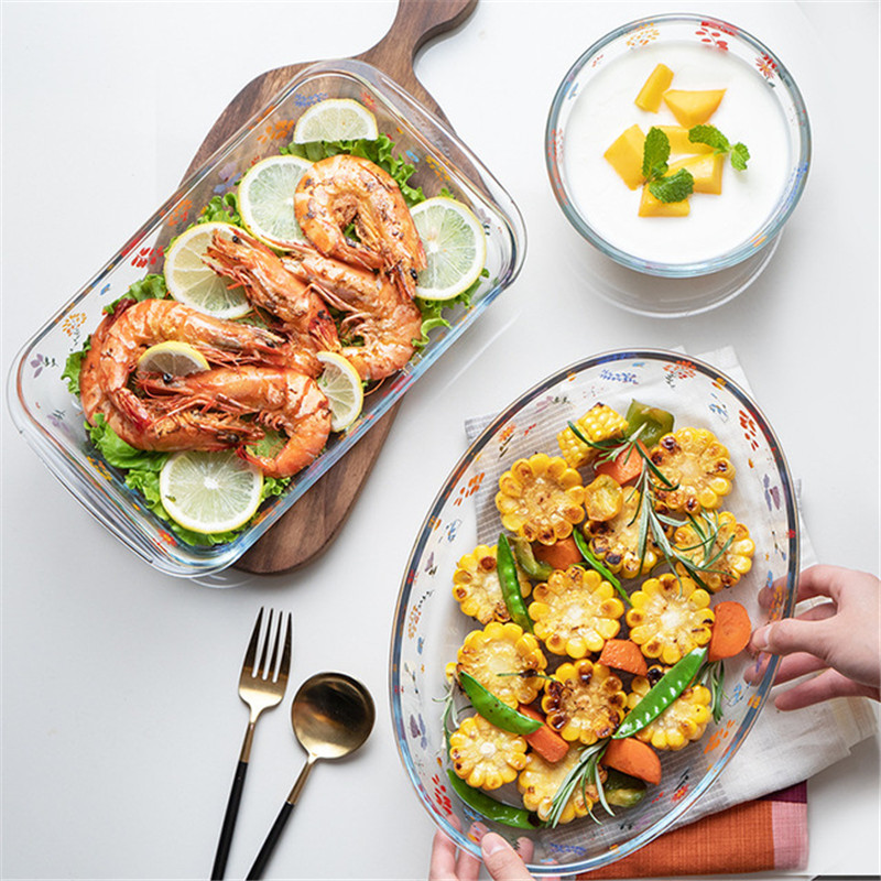European Glass Transparent Fish Vegetable Plate Soup Salad Dessert Bowl Microwave Oven Non Stick Oval Baking Pan Tableware