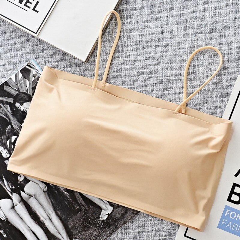 Women Sling Tube Top Sexy Bra Tops Breathable Chest Pad Wearing Underwear Solid Wrap Bra bandeau top: nude