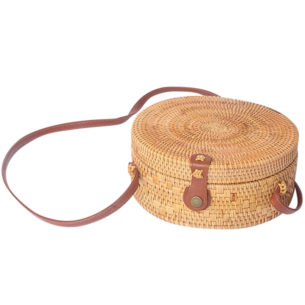 femmes sac à bandoulière cercle tissé à la main Bali rond rétro rotin paille plage sac bandoulière bolsas femininas # YL5