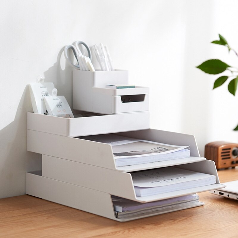 Boîte de rangement de bureau, organisateur de bureau, tiroir à papier A4, boîte de rangement, armoire à fichiers empilable, porte-stylo, porte-Document, boîte de rangement de format A4