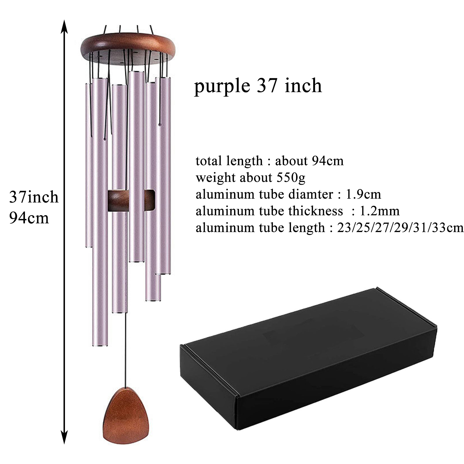 Campana de carillón de viento de Metal, 37 pulgadas, 6 tubos de aluminio hechos a mano para decoración de jardín al aire libre, Patio, hogar, decoración Zen, meditación: plum