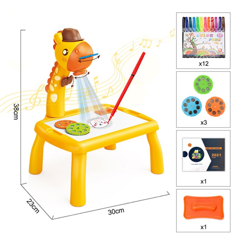 Children Led Projector Art Drawing Table Light Toy Kids Painting Board Desk Crafts Educational Learning Paint Tools Toys For Gir: D Yellow with box