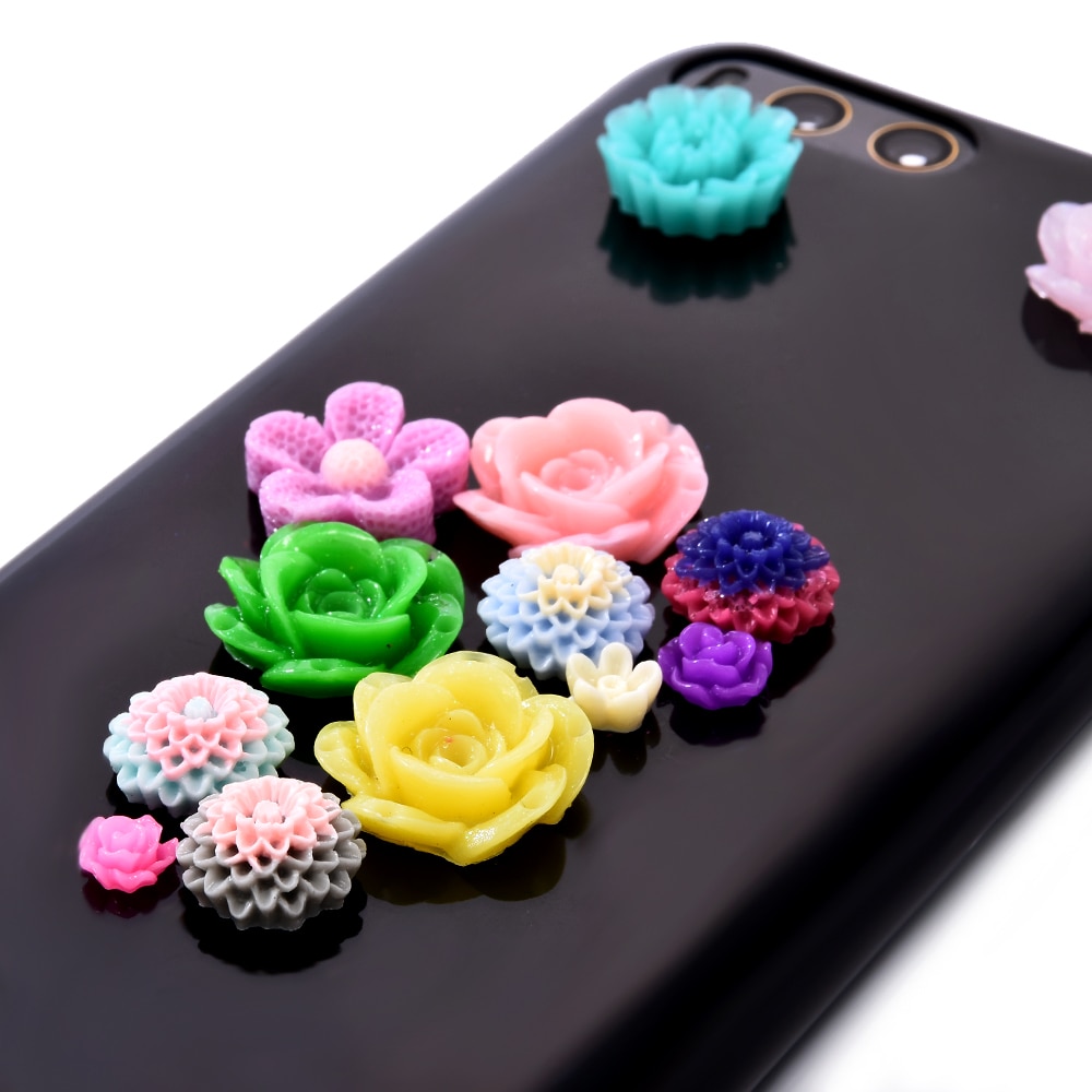 50 stuks willekeurige gemengde kleuren harskralen rozenbloem platte achterkant versiering cabochons knutselen diy 3d voor nagelkunst decoraties