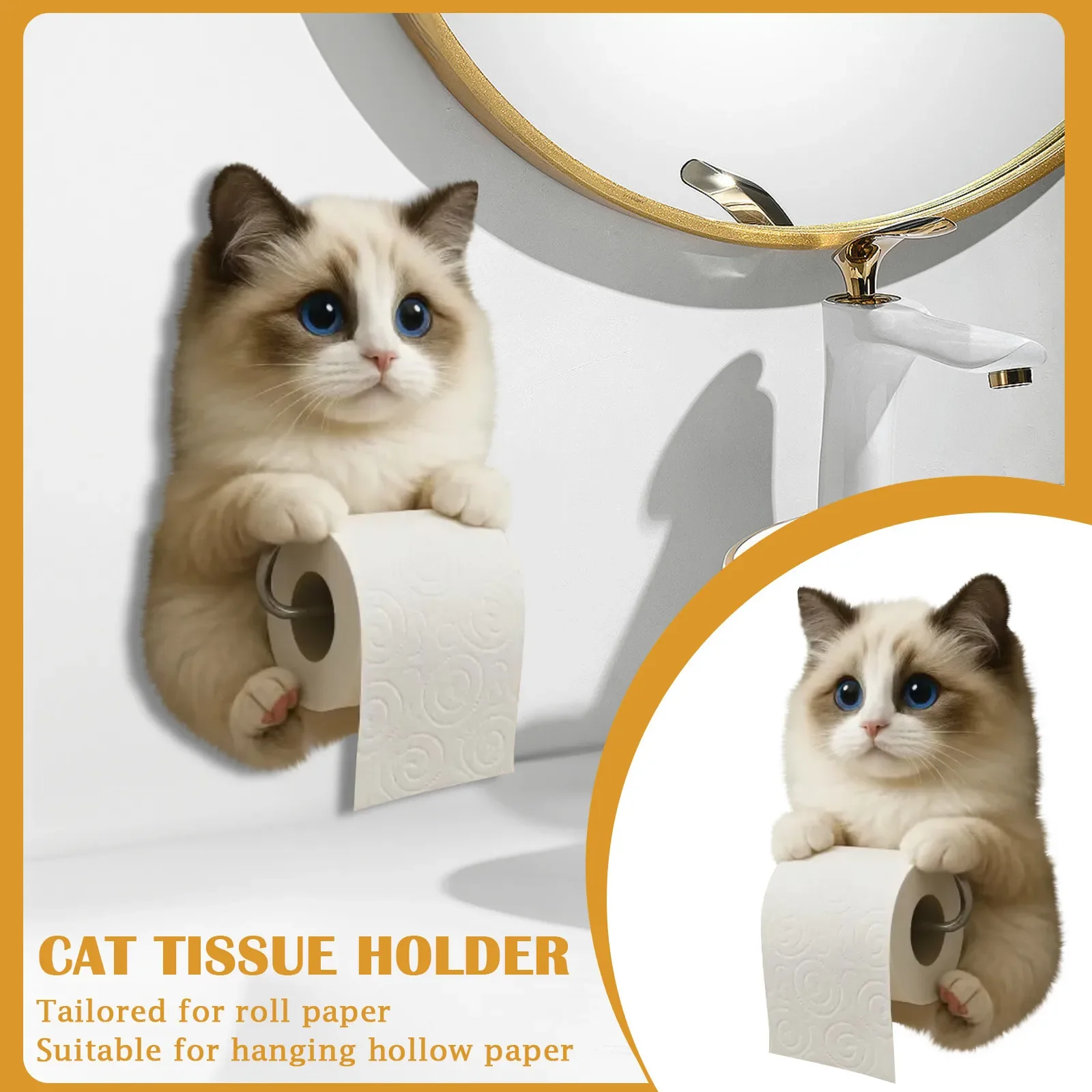 1pc Fun Cat Paper Towel Holder,Bathroom Kitchen Decoration, Funny Wall-mounted Toilet Paper Storage Rack