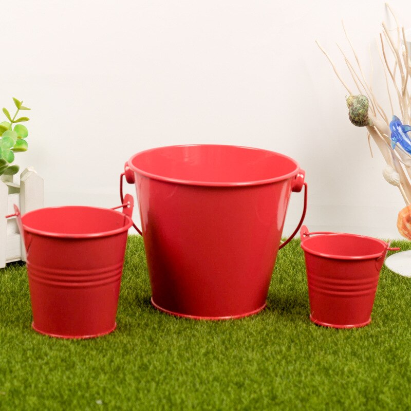 3PCS Small Metal Buckets Tinplate Mini Bucket Flower Pots Home Decoration Iron Planters Wedding Party Planters Flower Pot Decor: 3PCS Red