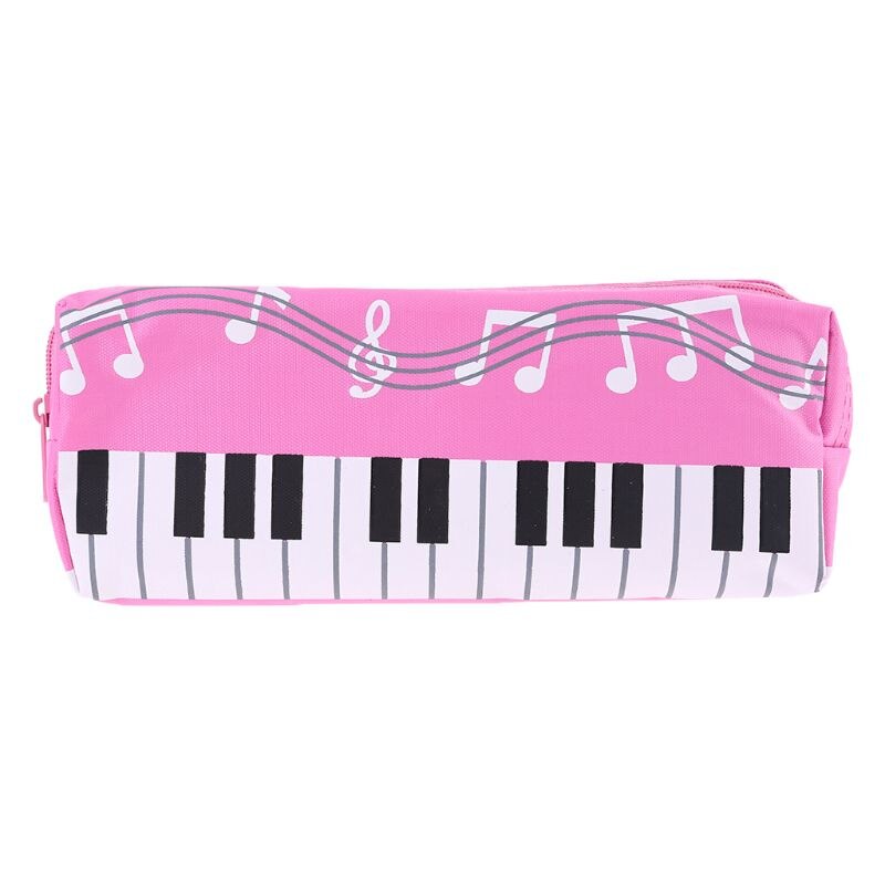 Music Notes Piano Keyboard Pencil Case Large Capacity Pen Bags Stationery Office: Pink