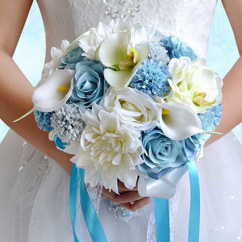 Rosas azules románticas, playa, boda, ramos De flores, broche De novia, ramos De novia, ramo De novia Artificial Calla para novias