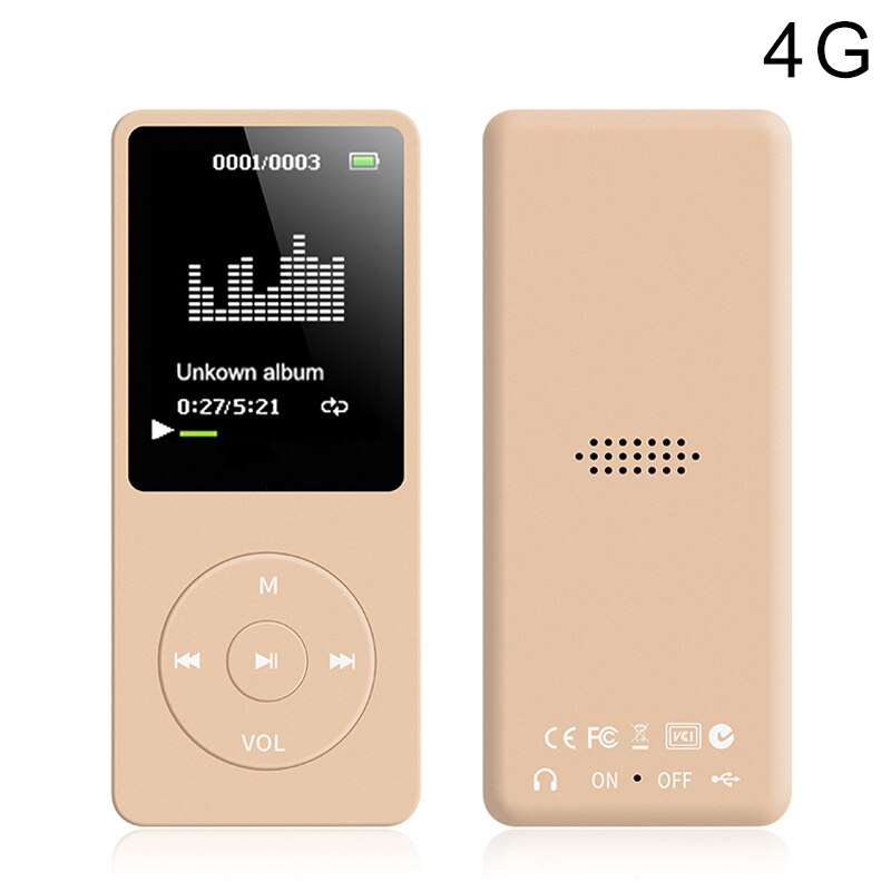 70 Hours Playback MP3 MP4 Lossless Sound Portable Music Player FM Recorder Noise Cancelling: Gold / 4GB